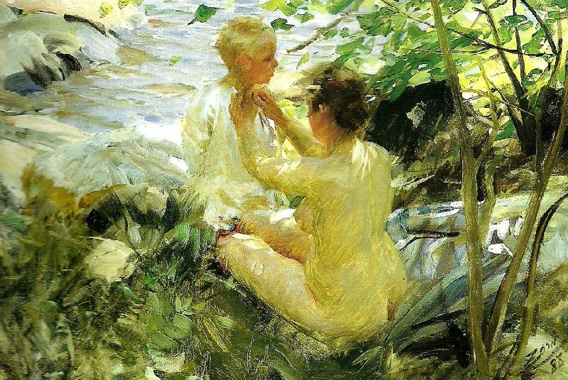 Anders Zorn kvinna som klar sitt barn Norge oil painting art